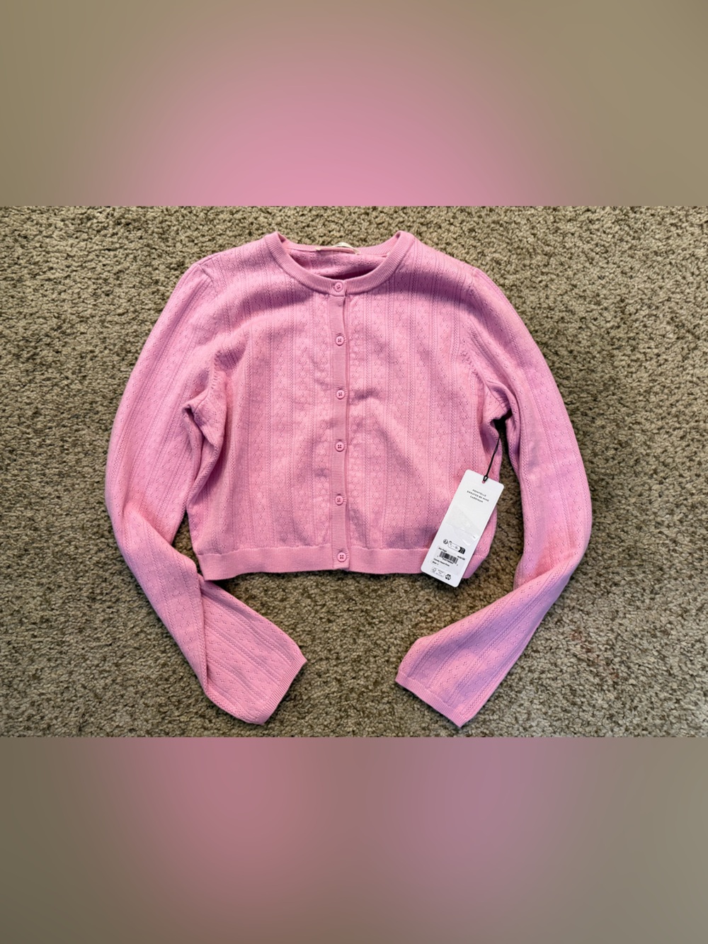 Alo Pointelle Sweater Be Mine Cardigan Large NWT Candy heart pink